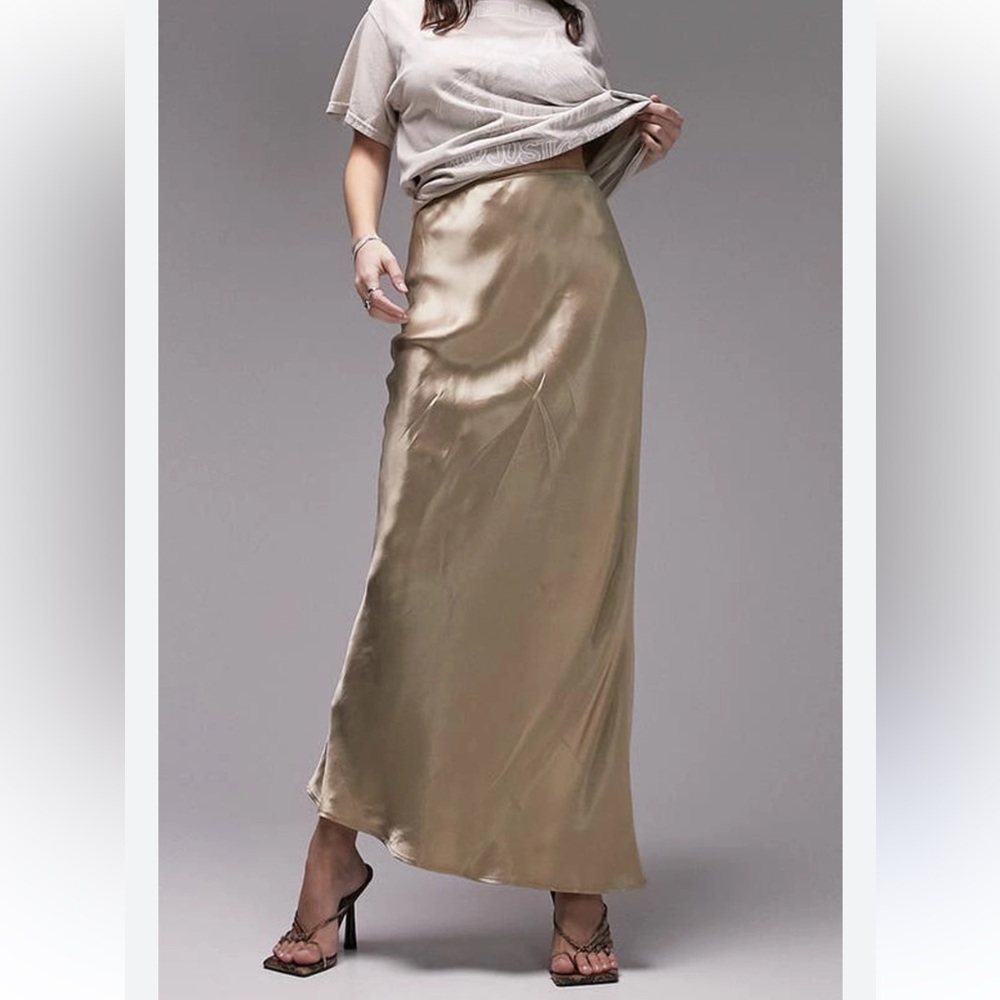 Topshop Stone Gold Bias Satin Maxi Skirt